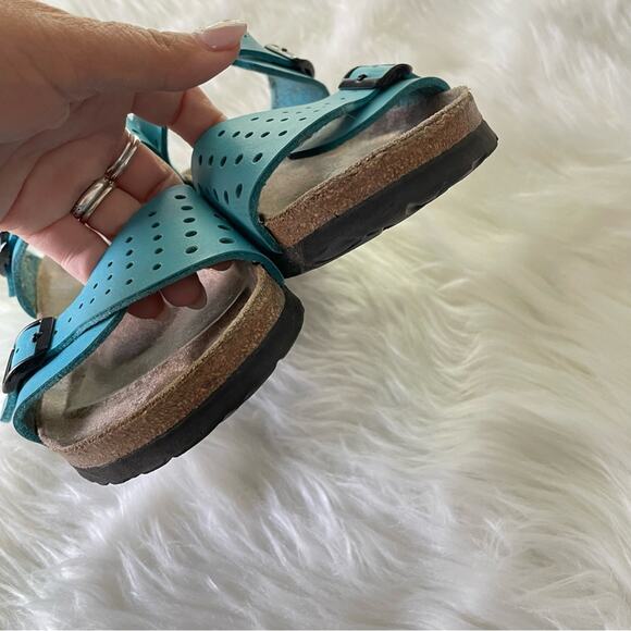 Birkis by Birkenstock | Women’s Freeport Sandal Blue Slip-On Leather Cork Narrow - Picture 2 of 9